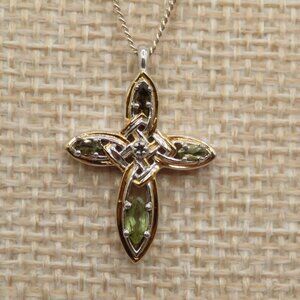 925 Sterling Silver Semi Precious Gem Two Tone Cross Pendant
